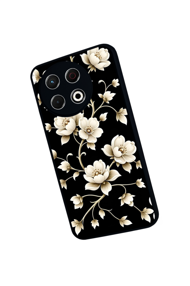 Tecno Spark 30 Pro Uyumlu Yaldizli Cicek Tasarımlı Glossy Premium Kılıf