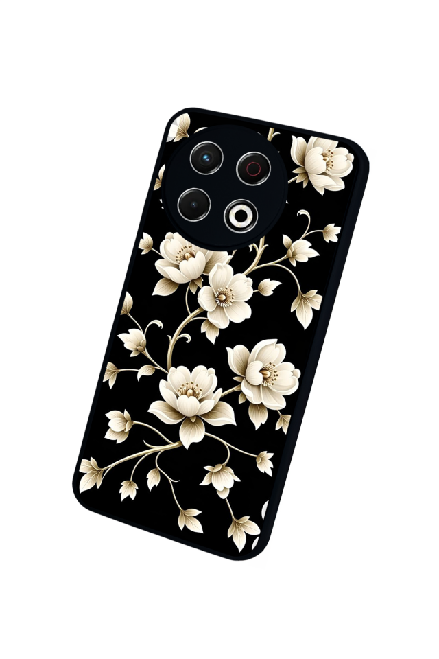 Tecno Spark 30 Pro Uyumlu Yaldizli Cicek Tasarımlı Glossy Premium Kılıf