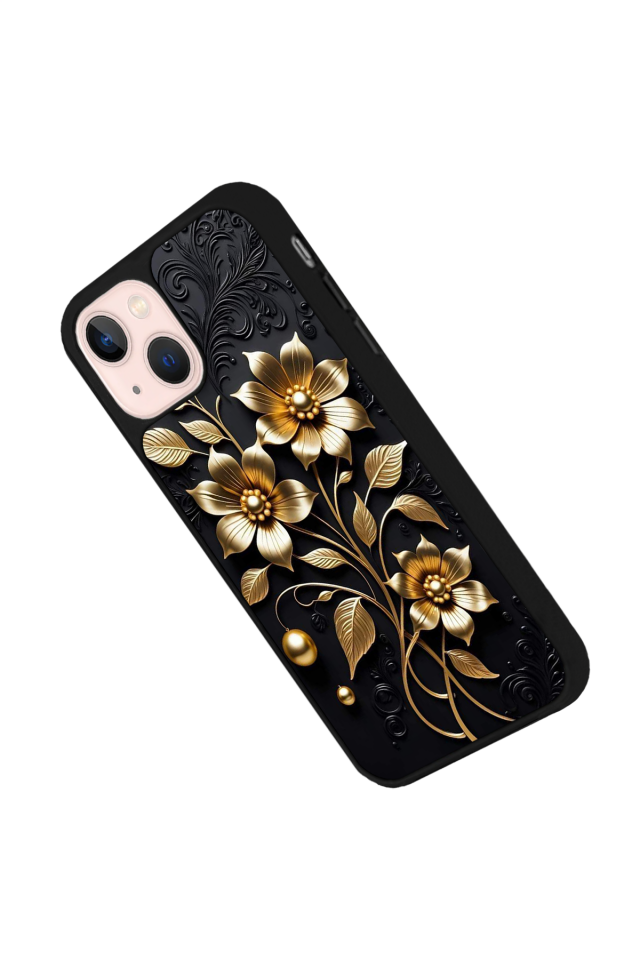 iPhone 15 Plus Uyumlu Yaldizli Cicek Tasarımlı Glossy Premium Kılıf
