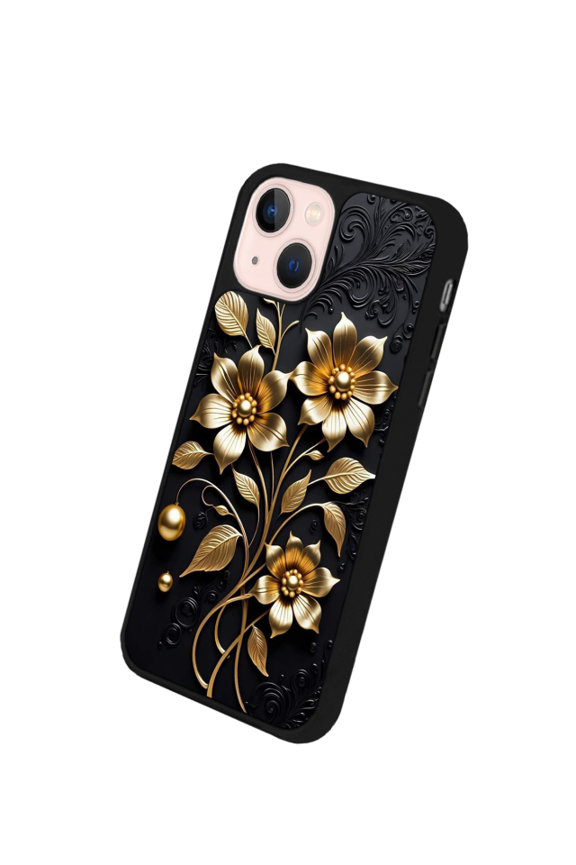 iPhone 15 Plus Uyumlu Yaldizli Cicek Tasarımlı Glossy Premium Kılıf