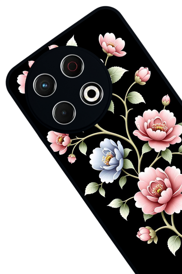 Tecno Spark 30 Pro Uyumlu Yaldizli Cicek Tasarımlı Glossy Premium Kılıf