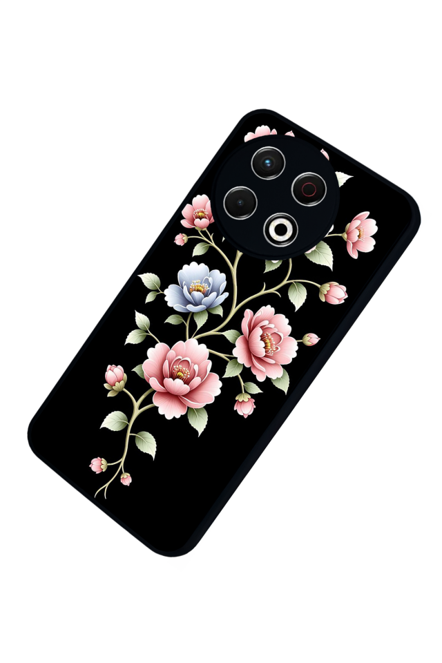 Tecno Spark 30 Pro Uyumlu Yaldizli Cicek Tasarımlı Glossy Premium Kılıf