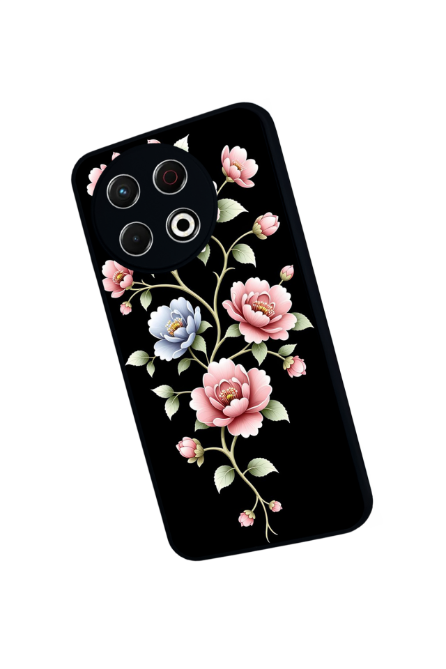 Tecno Spark 30 Pro Uyumlu Yaldizli Cicek Tasarımlı Glossy Premium Kılıf