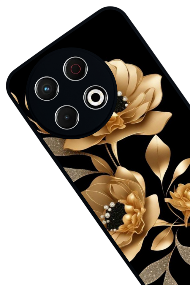 Tecno Spark 30 Pro Uyumlu Yaldizli Cicek Tasarımlı Glossy Premium Kılıf