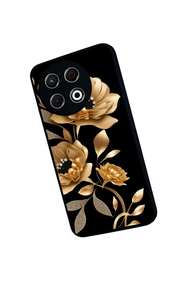 Tecno Spark 30 Pro Uyumlu Yaldizli Cicek Tasarımlı Glossy Premium Kılıf