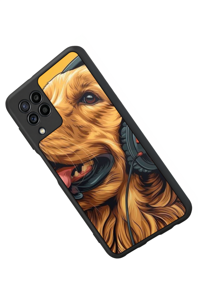 Samsung Galaxy M22 Uyumlu Golden Kopek Tasarımlı Glossy Premium Kılıf