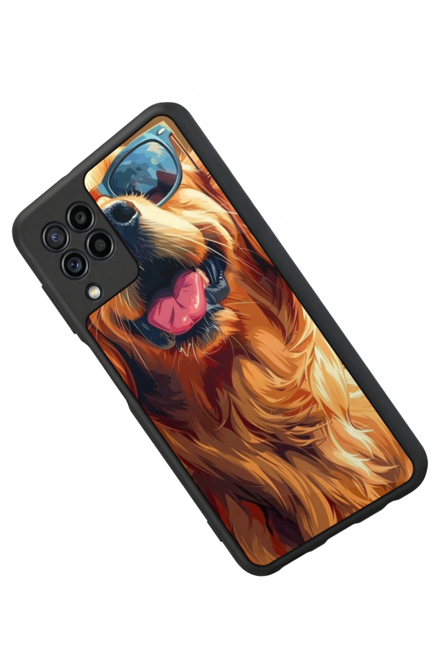 Samsung Galaxy M22 Uyumlu Golden Kopek Tasarımlı Glossy Premium Kılıf