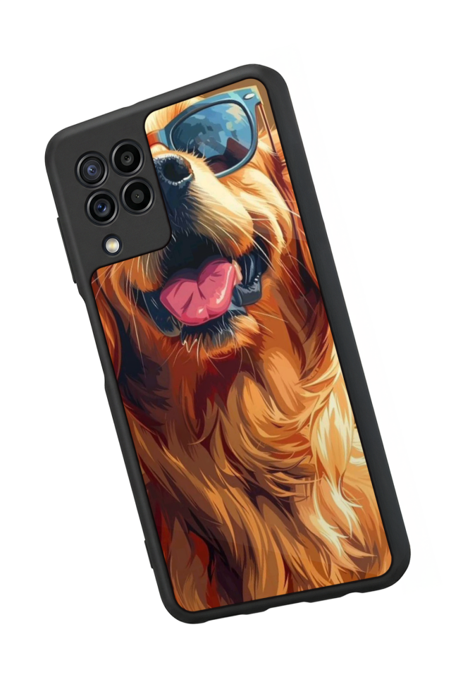 Samsung Galaxy M22 Uyumlu Golden Kopek Tasarımlı Glossy Premium Kılıf