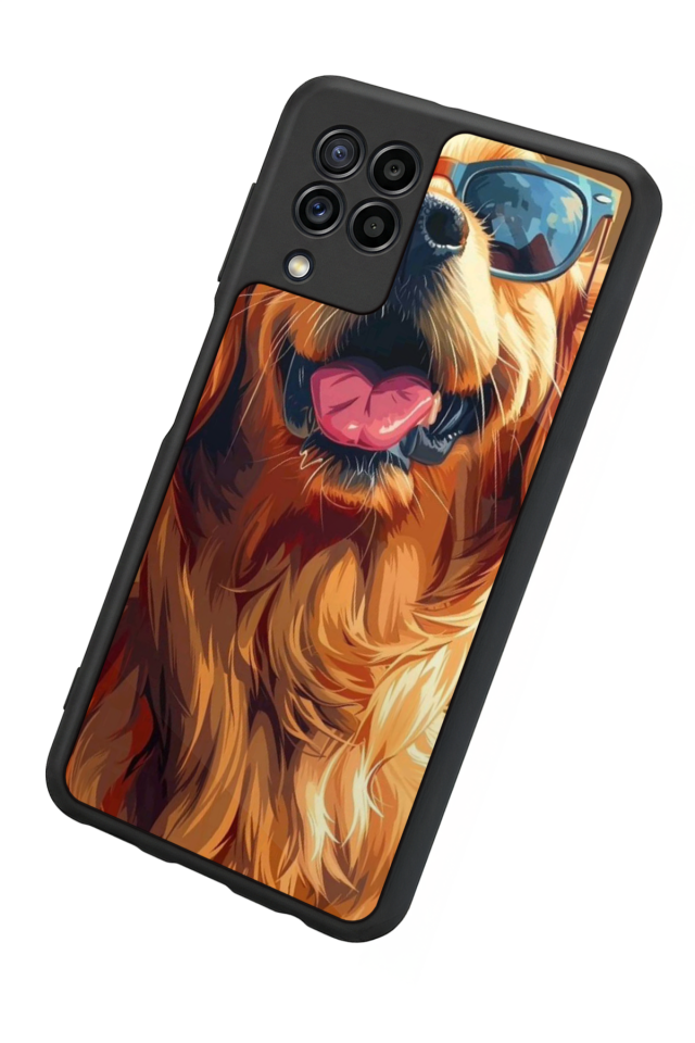 Samsung Galaxy M22 Uyumlu Golden Kopek Tasarımlı Glossy Premium Kılıf