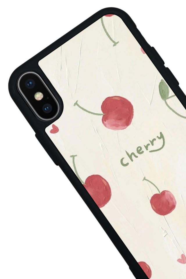 iPhone X/ XS Uyumlu Kiraz Tasarımlı Glossy Premium Kılıf