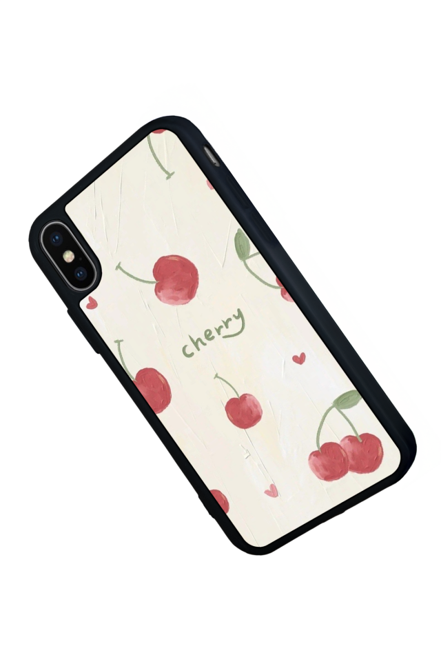 iPhone X/ XS Uyumlu Kiraz Tasarımlı Glossy Premium Kılıf