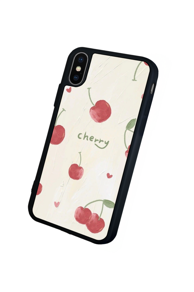 iPhone X/ XS Uyumlu Kiraz Tasarımlı Glossy Premium Kılıf