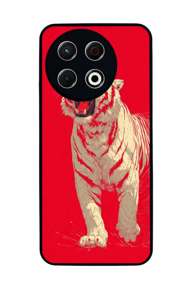 Tecno Spark 30 Pro Uyumlu Kirmizi ve Kaplan Tasarımlı Glossy Premium Kılıf