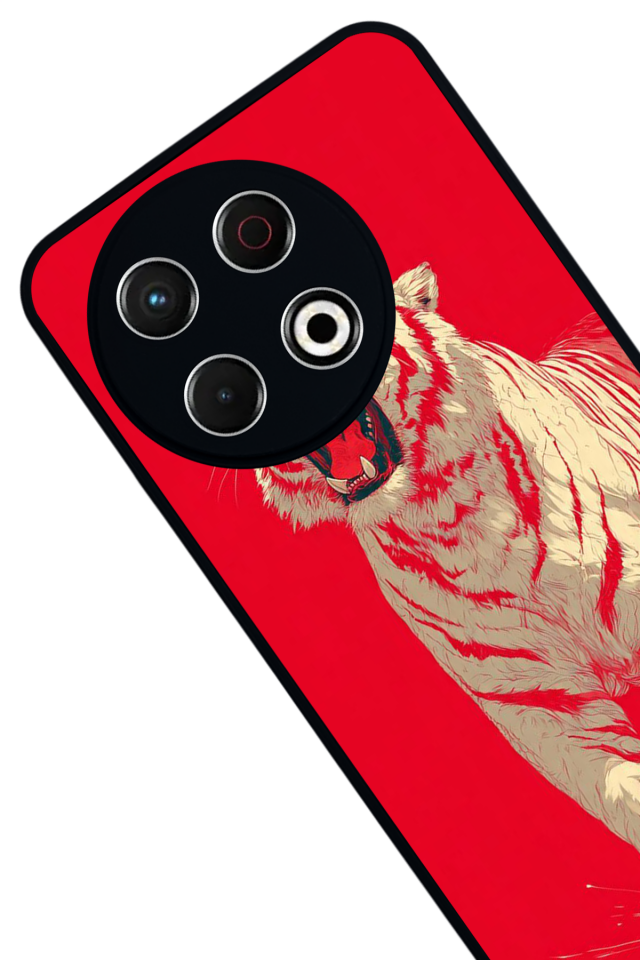 Tecno Spark 30 Pro Uyumlu Kirmizi ve Kaplan Tasarımlı Glossy Premium Kılıf