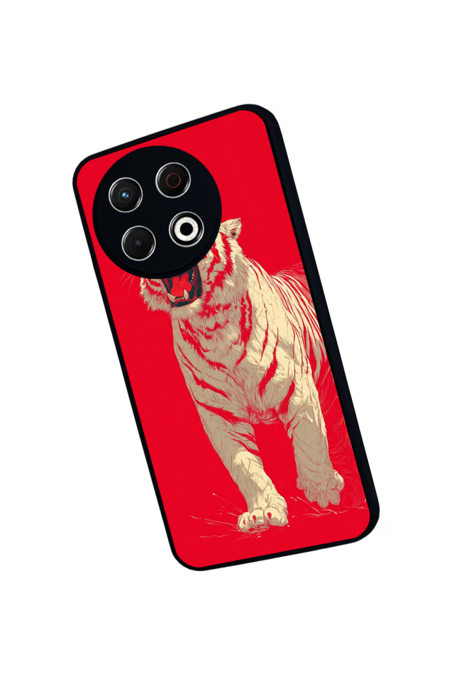 Tecno Spark 30 Pro Uyumlu Kirmizi ve Kaplan Tasarımlı Glossy Premium Kılıf