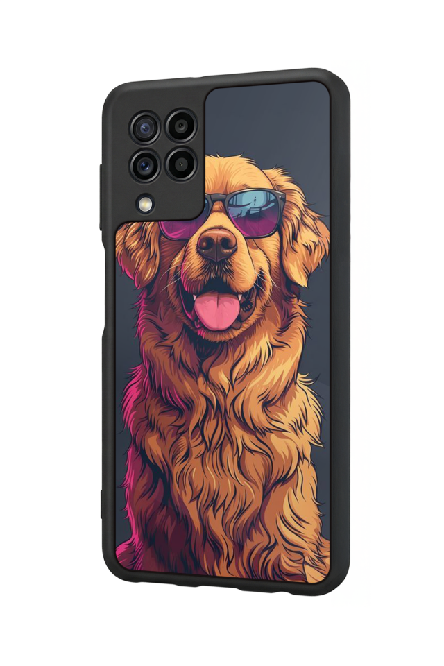 Samsung Galaxy M22 Uyumlu Golden Kopek Tasarımlı Glossy Premium Kılıf