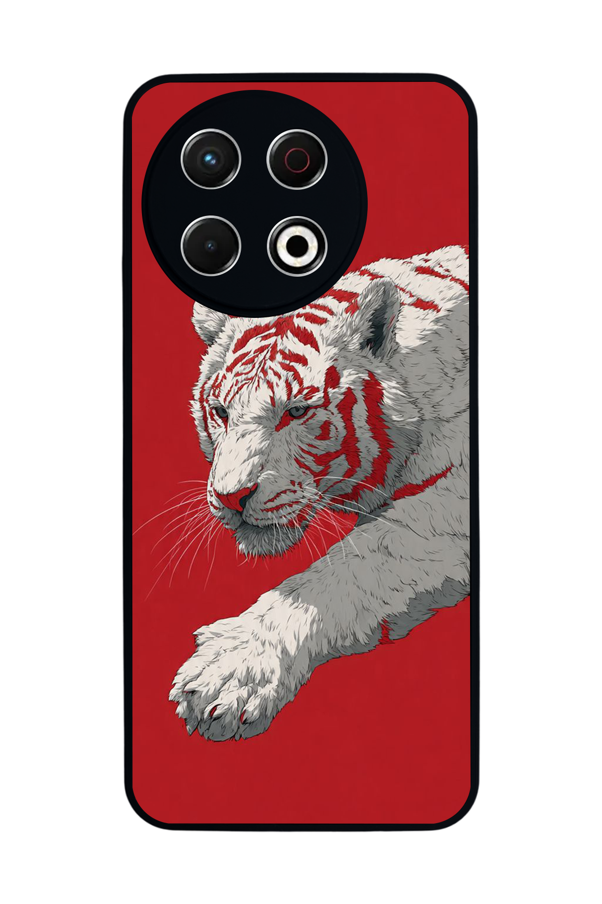 Tecno Spark 30 Pro Uyumlu Kirmizi ve Kaplan Tasarımlı Glossy Premium Kılıf