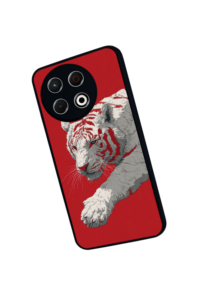 Tecno Spark 30 Pro Uyumlu Kirmizi ve Kaplan Tasarımlı Glossy Premium Kılıf