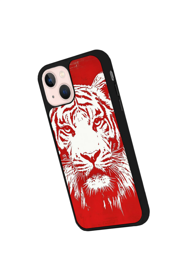 iPhone 15 Plus Uyumlu Kirmizi ve Kaplan Tasarımlı Glossy Premium Kılıf