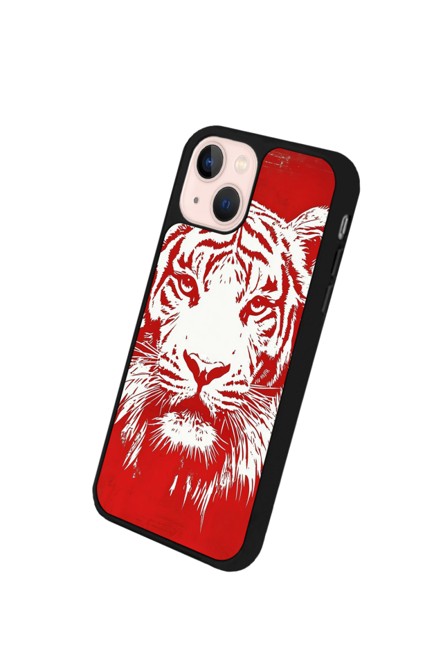 iPhone 15 Plus Uyumlu Kirmizi ve Kaplan Tasarımlı Glossy Premium Kılıf