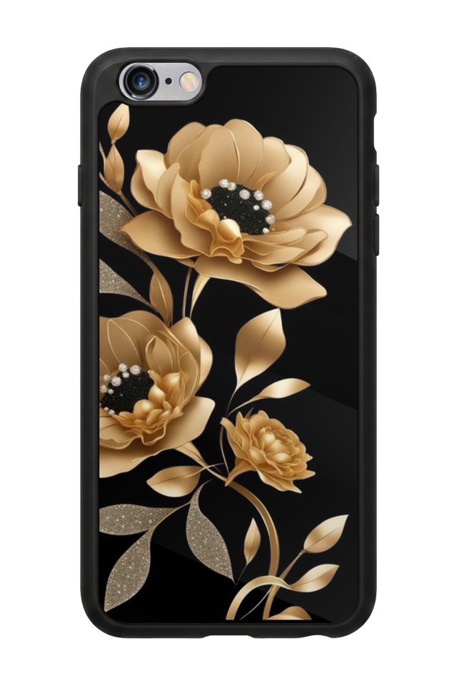 iPhone 6s Plus Uyumlu Yaldizli Cicek Tasarımlı Glossy Premium Kılıf