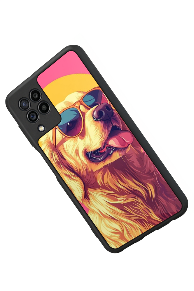 Samsung Galaxy M22 Uyumlu Golden Kopek Tasarımlı Glossy Premium Kılıf