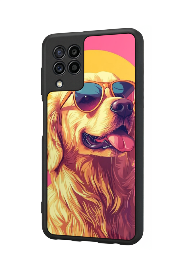 Samsung Galaxy M22 Uyumlu Golden Kopek Tasarımlı Glossy Premium Kılıf