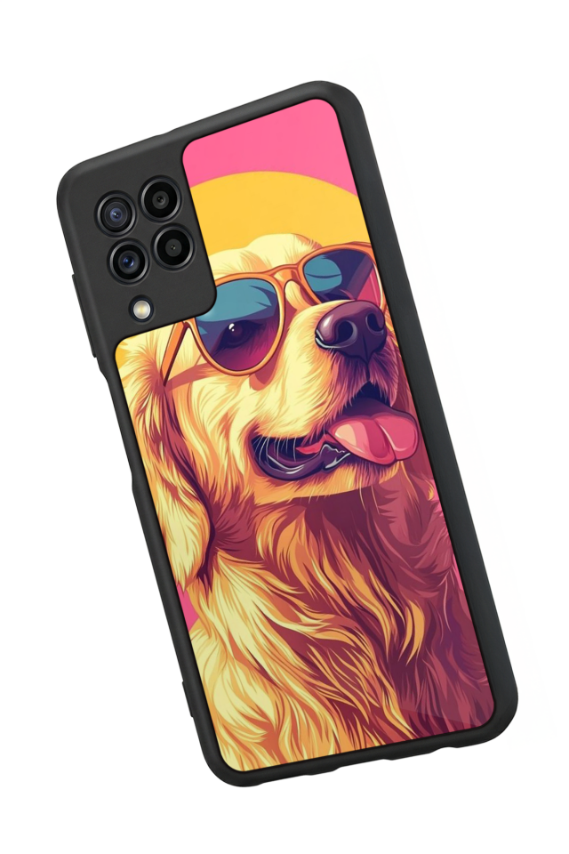 Samsung Galaxy M22 Uyumlu Golden Kopek Tasarımlı Glossy Premium Kılıf