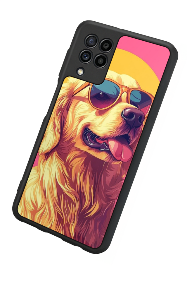 Samsung Galaxy M22 Uyumlu Golden Kopek Tasarımlı Glossy Premium Kılıf