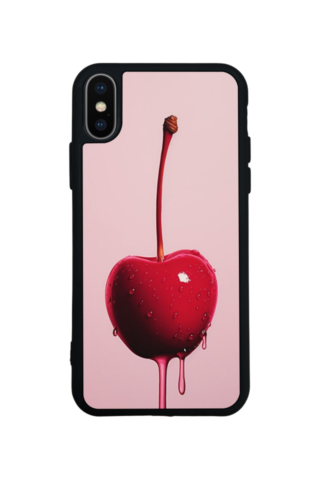 iPhone X/ XS Uyumlu Kiraz Tasarımlı Glossy Premium Kılıf