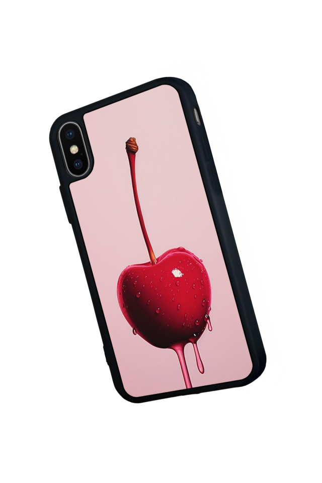 iPhone X/ XS Uyumlu Kiraz Tasarımlı Glossy Premium Kılıf