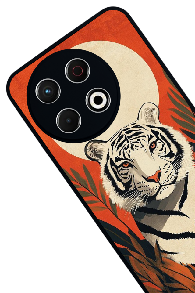 Tecno Spark 30 Pro Uyumlu Kirmizi ve Kaplan Tasarımlı Glossy Premium Kılıf