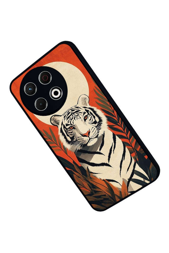 Tecno Spark 30 Pro Uyumlu Kirmizi ve Kaplan Tasarımlı Glossy Premium Kılıf