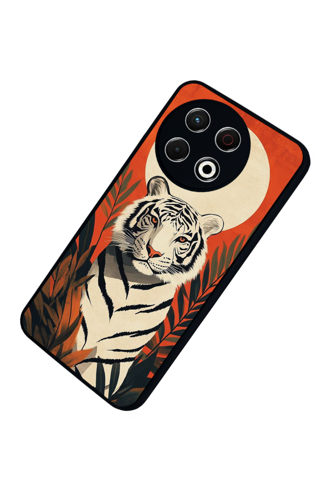 Tecno Spark 30 Pro Uyumlu Kirmizi ve Kaplan Tasarımlı Glossy Premium Kılıf