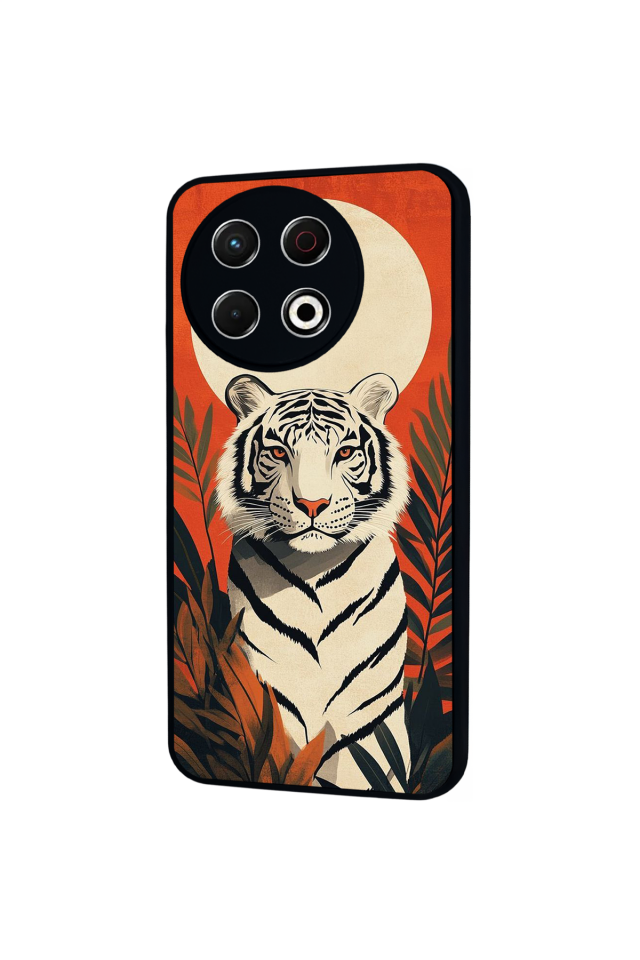 Tecno Spark 30 Pro Uyumlu Kirmizi ve Kaplan Tasarımlı Glossy Premium Kılıf