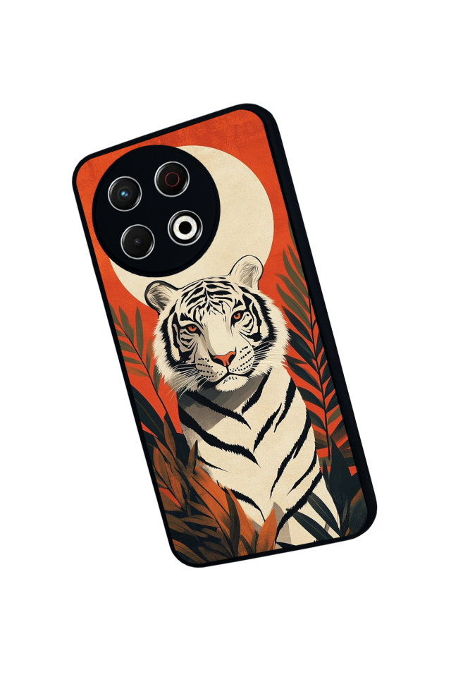 Tecno Spark 30 Pro Uyumlu Kirmizi ve Kaplan Tasarımlı Glossy Premium Kılıf