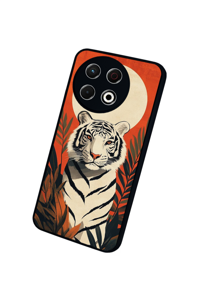 Tecno Spark 30 Pro Uyumlu Kirmizi ve Kaplan Tasarımlı Glossy Premium Kılıf