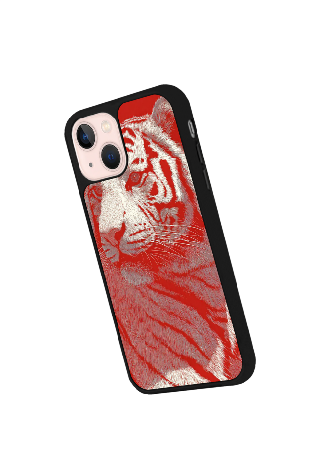 iPhone 15 Plus Uyumlu Kirmizi ve Kaplan Tasarımlı Glossy Premium Kılıf
