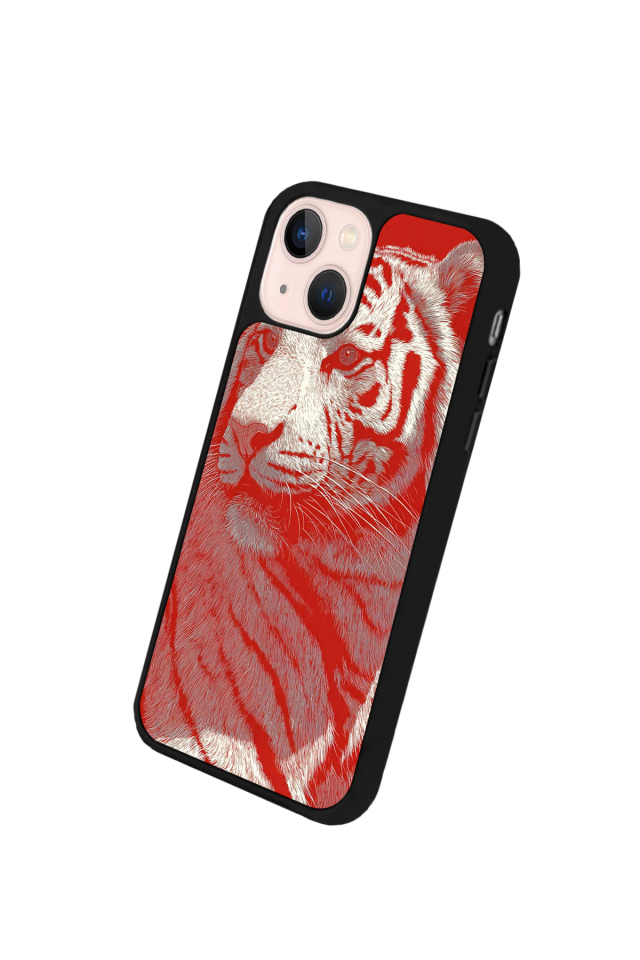 iPhone 15 Plus Uyumlu Kirmizi ve Kaplan Tasarımlı Glossy Premium Kılıf