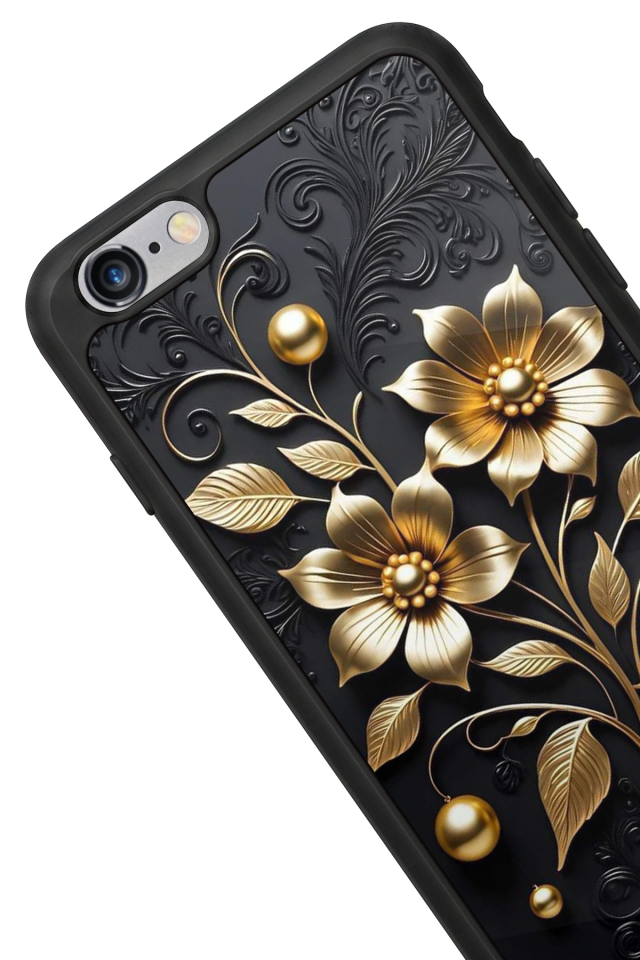 iPhone 6s Plus Uyumlu Yaldizli Cicek Tasarımlı Glossy Premium Kılıf