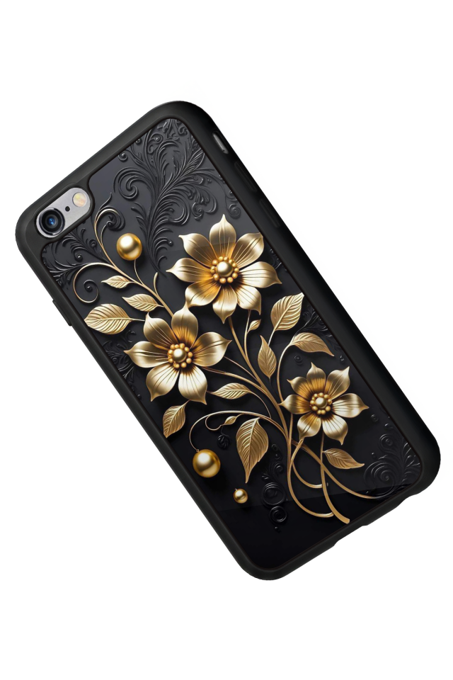 iPhone 6s Plus Uyumlu Yaldizli Cicek Tasarımlı Glossy Premium Kılıf