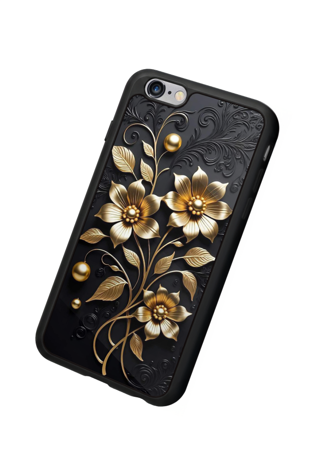 iPhone 6s Plus Uyumlu Yaldizli Cicek Tasarımlı Glossy Premium Kılıf