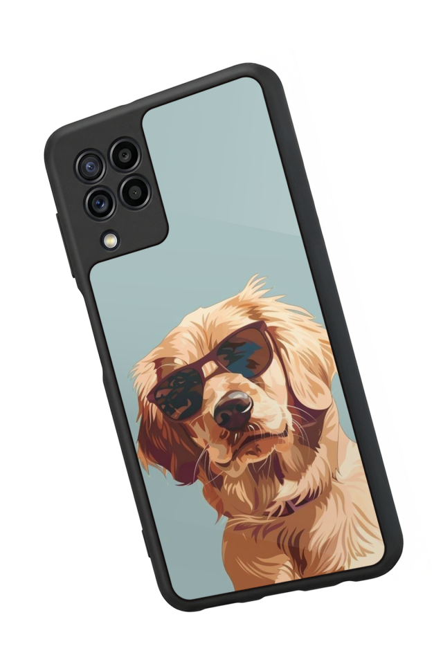 Samsung Galaxy M22 Uyumlu Golden Kopek Tasarımlı Glossy Premium Kılıf
