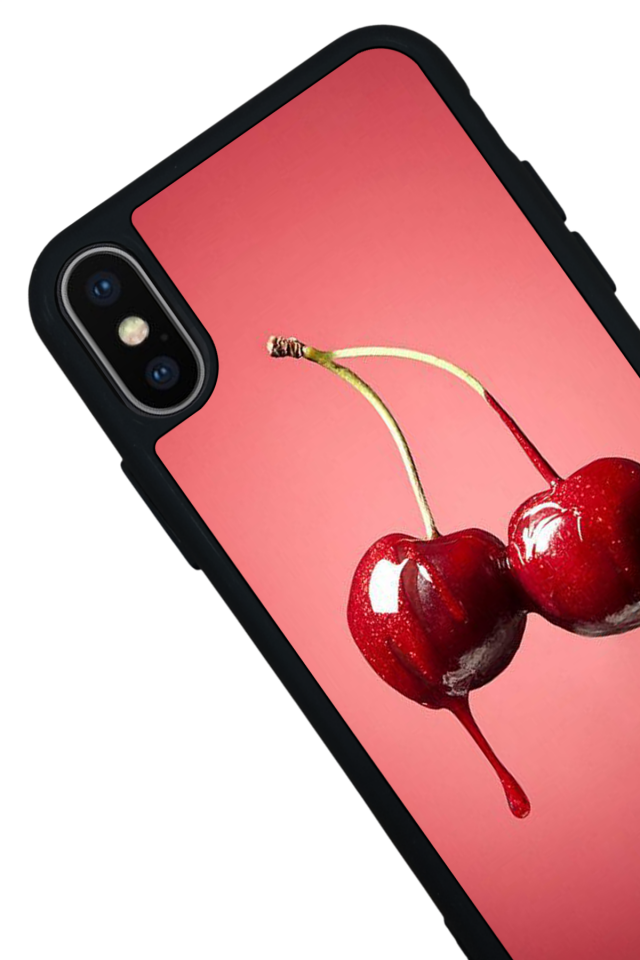 iPhone X/ XS Uyumlu Kiraz Tasarımlı Glossy Premium Kılıf