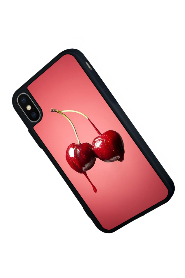 iPhone X/ XS Uyumlu Kiraz Tasarımlı Glossy Premium Kılıf