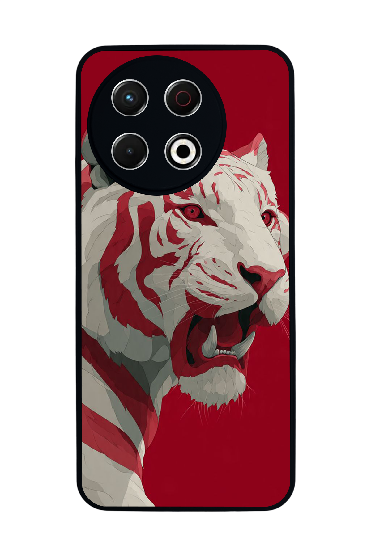 Tecno Spark 30 Pro Uyumlu Kirmizi ve Kaplan Tasarımlı Glossy Premium Kılıf