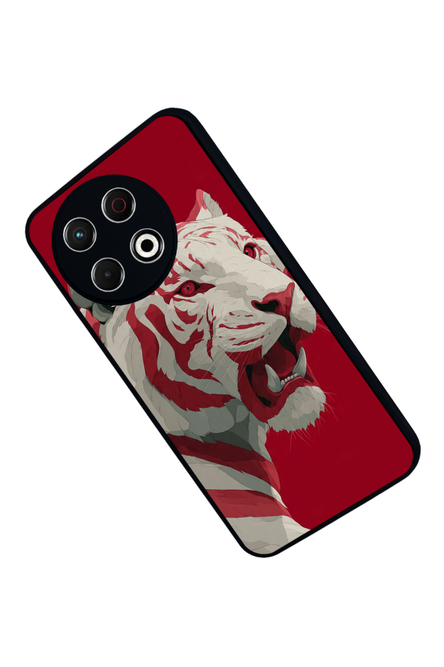 Tecno Spark 30 Pro Uyumlu Kirmizi ve Kaplan Tasarımlı Glossy Premium Kılıf