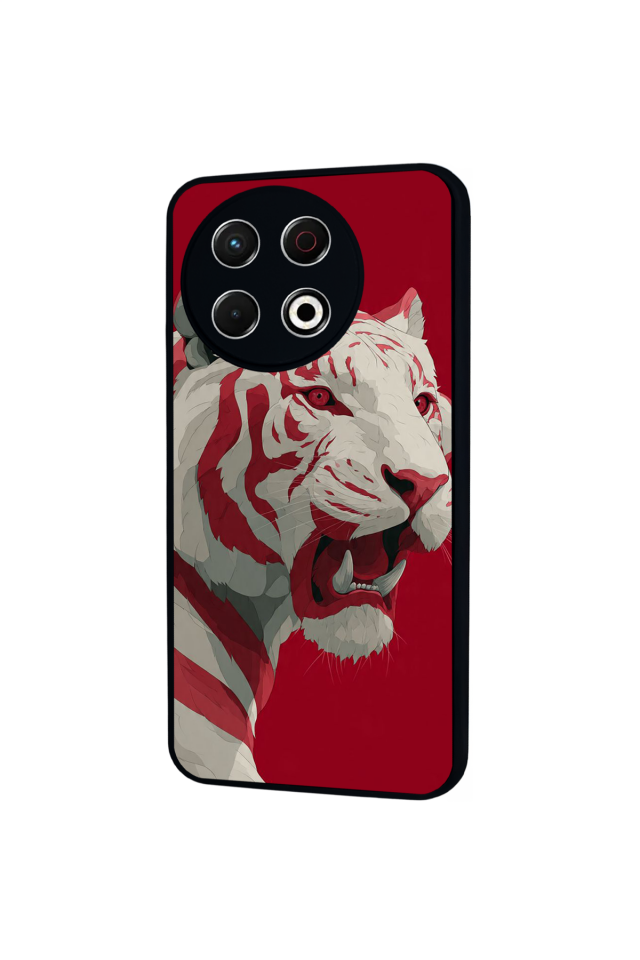 Tecno Spark 30 Pro Uyumlu Kirmizi ve Kaplan Tasarımlı Glossy Premium Kılıf