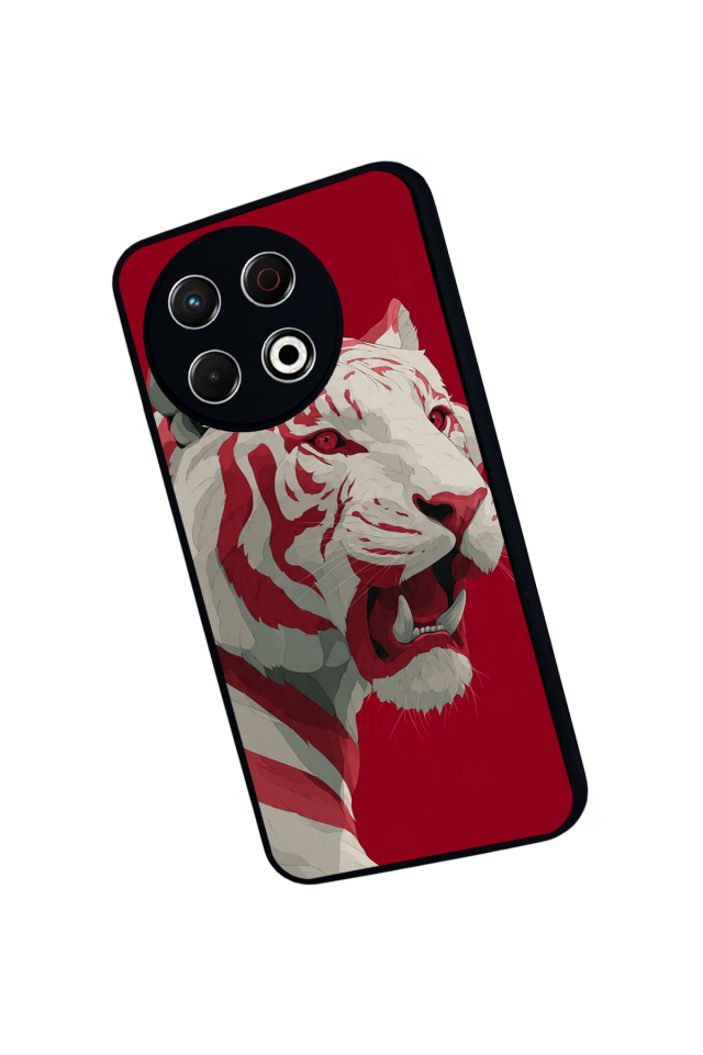 Tecno Spark 30 Pro Uyumlu Kirmizi ve Kaplan Tasarımlı Glossy Premium Kılıf