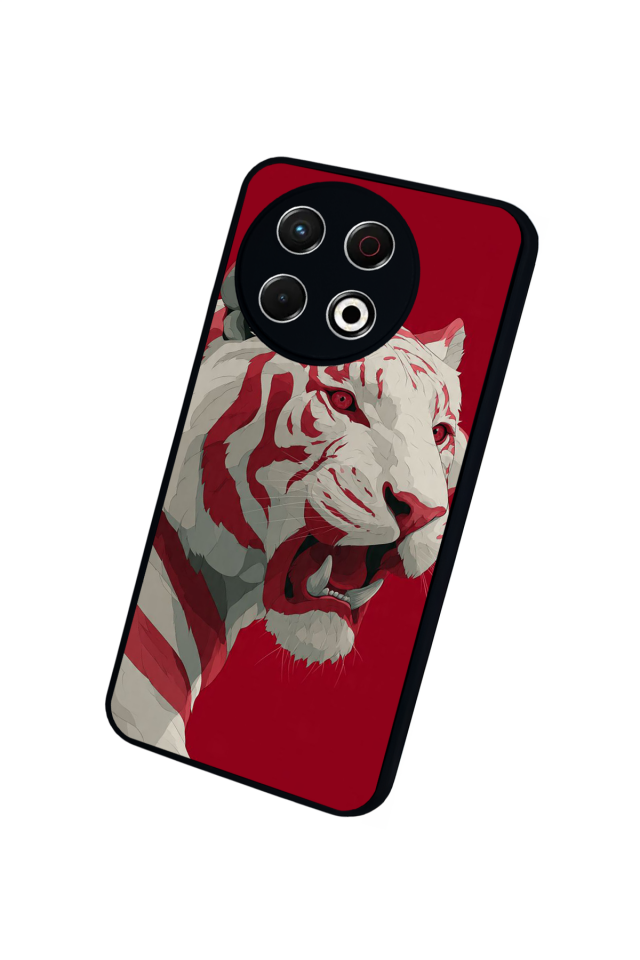 Tecno Spark 30 Pro Uyumlu Kirmizi ve Kaplan Tasarımlı Glossy Premium Kılıf